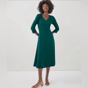Pact Women's Fit & Flare Party Midi Dress Emerald NWOT Size XS